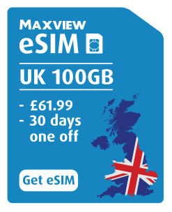 Maxview eSIM - 100GB Data - For UK - No Subscription