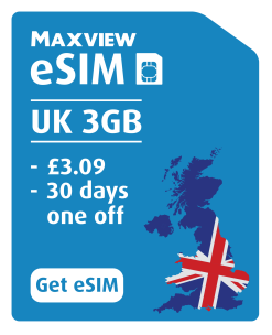 Maxview eSIM - 3GB Data - For UK - No Subscription