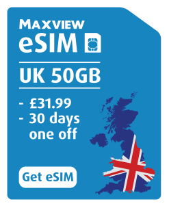 Maxview eSIM - 50GB Data - For UK - No Subscription