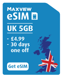 Maxview eSIM - 5GB Data - For UK - No Subscription